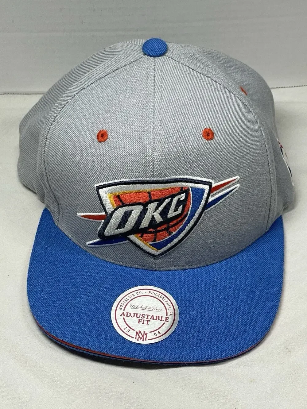 Oklahoma City OKC NBA Hat Mitchell & Ness Snap back Cap Gray Blue Men